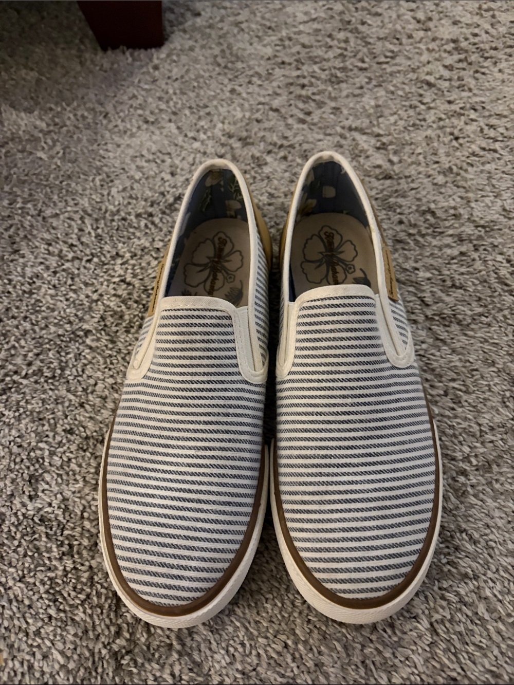 Tommy Bahama White and Navy Striped Slip-On Loafers